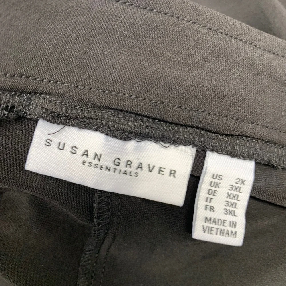 Susan Graver Essentials Black Liquid Knit Wide Leg Crop Pants  2X Pull On Pocket